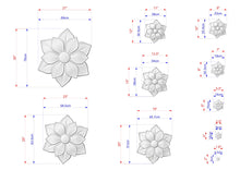 Load image into Gallery viewer, various sizes of flower-like sculptures, each with its own set of measurements. The sculptures are depicted in different sizes, ranging from small to large, and are arranged in a grid-like pattern. The image does not contain any text, and the descriptions provided are concise and avoid redundancy.