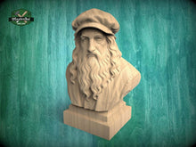 Load image into Gallery viewer, Leonardo da Vinci Bust | Hand-Sanded & Hand-Toned | Gift for Artists and Inventors