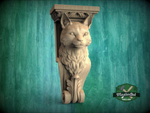 Load image into Gallery viewer, Carved Wooden Cat Corbel – Decorative Wall Bracket with Animal Head