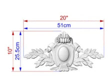 Load image into Gallery viewer, Custom order. Wooden Window Valance with acantus leaves - 2pcs, and Carved Wooden Crest cartouche with Acanthus and Laurel Details - 2pcs. Material: finger-jointed shield multi-toned Alder