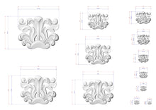 Load image into Gallery viewer, a collection of stylized, decorative white shapes with intricate, swirling patterns. The shapes are arranged in a grid-like pattern, with each one varying in size and orientation. The image does not contain any text or additional objects, and the relative positions of the shapes are consistent throughout the grid.