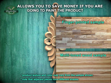 Load image into Gallery viewer, The image is a promotional advertisement for Master Oak Paint, featuring a close-up of a wooden surface with a floral design and a sample of a multi-toned wood sample.