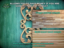 Load image into Gallery viewer, The image is a collage of three different wood samples, each with a unique texture and color. The text above the samples reads "Allows you to save money if you are going to paint the product". The first sample is a finger-joined sample, the second is a multi-toned wood sample, and the third is a multi-toned wood sample. The text below the samples states "*product texture and color may vary from the sample shown *note that adjacent pieces have different shades".