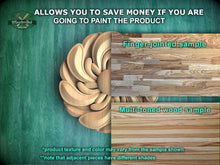 Load image into Gallery viewer, The image is a promotional advertisement for Master Oak, a company that sells wood products. It features a close-up of a wooden object, possibly a piece of furniture or a decorative item, with text overlaying the image. The text provides information about the products, including a "finger-joined sample" and a "multicolored wood sample". The text also mentions that the product texture and color may vary from the sample shown, and that adjacent pieces have different shades.