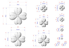 Load image into Gallery viewer, a collection of six different sizes of white flower-like objects, each with its own set of measurements and dimensions. The objects are arranged in a grid-like pattern, with each object being a separate element in the image. The image does not contain any text or additional objects, and the relative positions of the objects to each other are consistent across all images.
