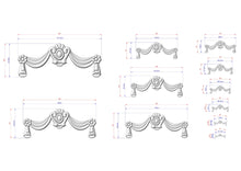 Load image into Gallery viewer, a collection of decorative elements, including a series of ornate, floral-designed curtains or drapes. The curtains are depicted in various sizes and styles, showcasing the intricate details and craftsmanship involved in their design. The image is a collage of multiple images, each capturing a different aspect of the curtains, providing a comprehensive view of the design and its various elements.