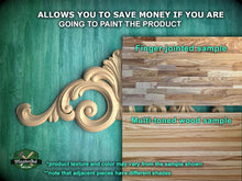 Load image into Gallery viewer, The image is a comparison of two different types of wood samples, one being a multi-toned wood sample and the other being a finger-jointed sample. The text on the image indicates that the product texture and color may vary from the sample shown, and that adjacent pieces have different shades.