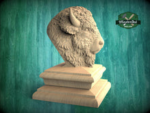 Load image into Gallery viewer, Carved Bison Newel Finial – Wooden Buffalo Head for Bed Post or Stair Post
