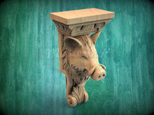 Load image into Gallery viewer, Boar Head Wood Corbel – Carved Rustic Wall Bracket for Shelves and Decor