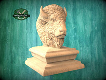 Load image into Gallery viewer, Carved Bison Newel Finial – Wooden Buffalo Head for Bed Post or Stair Post