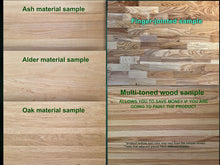 Load image into Gallery viewer, The image is a comparison of different types of wood samples, including an ash material sample, a finger-jointed sample, and a multi-toned wood sample.