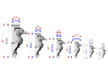 Load image into Gallery viewer, a series of images depicting various sizes of eagle sculptures, ranging from 5.3 cm to 20 cm in height. The images are arranged in a linear fashion, showcasing the different sizes of the eagle sculptures from smallest to largest.