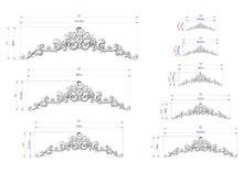 Load image into Gallery viewer, a drawing of a tiara with measurements for each tiara