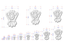 Load image into Gallery viewer, a series of white, decorative objects with various sizes and shapes, along with their corresponding dimensions. The objects appear to be in a 3D or digital format, and the image is likely intended for use in a design or architectural context.