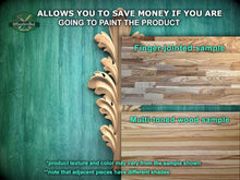 Load image into Gallery viewer, The image is a promotional advertisement for Master Oak Paint, showcasing a variety of wood samples. It features a green background with a decorative wooden element, and the text highlights the benefits of painting the product, such as saving money and the ability to customize the product's texture and color. The image also includes a sample of a finger-jointed wood sample and a multi-toned wood sample, demonstrating the different options available for potential customers.