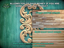 Load image into Gallery viewer, The image is a collage of three different wood samples, each with a unique texture and color. The text in the image provides information about the samples, including that they allow for savings if the person is going to paint the product, and that the sample shown is a finger-joined sample. The text also mentions that the product texture and color may vary from the sample shown, and that adjacent pieces have different shades.