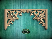 Load image into Gallery viewer, Gothic Bat Corner Brackets – Wooden Arch Decor for Cabinet or Door Frame, Set of 2pcs