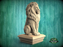 Load image into Gallery viewer, Carved Wooden Lion Newel Finial – Lion Bed Post Topper for Stair Post or Bed Frame