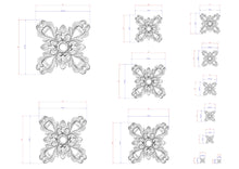 Load image into Gallery viewer, a collection of ornate, decorative patterns in a monochromatic style, with measurements and scale details provided.