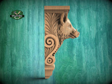 Load image into Gallery viewer, Boar Corbel — Ornamental Wooden Bracket with Wild Boar Motif