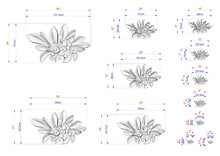 Load image into Gallery viewer, a series of flower designs, each with its own size and dimensions. The flowers are depicted in various sizes, ranging from small to large, and are arranged in a grid-like pattern. The image provides a detailed visual representation of the flower designs, allowing for a clear understanding of their sizes and proportions.