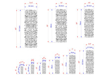 Load image into Gallery viewer, a series of ornate, decorative designs or patterns, each accompanied by a set of measurements in centimeters. The designs vary in size and complexity, ranging from small to large, and feature intricate, symmetrical patterns. The measurements provide a visual representation of the size and dimensions of each design, allowing for a clear understanding of the scale and proportions involved.