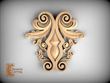 Load image into Gallery viewer, an ornate, carved wooden design with intricate scrollwork and floral elements.