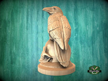 Load image into Gallery viewer, Wooden Raven Statue – Handcarved Gothic Ornament Gift | Skull & Dark Decor