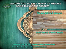 Load image into Gallery viewer, The image is a promotional advertisement for Master Oak Paint, showcasing two different types of wood samples. The text highlights that the samples allow for savings if the viewer is going to paint the product, with a focus on the differences between the finger-joined and multi-toned wood samples. The text also mentions that the product texture and color may vary from the sample shown, and that adjacent pieces have different shades.