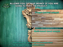 Load image into Gallery viewer, The image is a promotional image for Master Oak Paint, showcasing a variety of wood samples. It features a wooden panel with a floral design, a multi-toned wood sample, and a finger-jointed sample. The text on the image provides information about the paint samples, including that they allow for savings if the product is painted, and that the product texture and color may vary from the sample shown. The image also mentions that adjacent pieces have different shades.