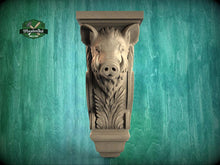 Load image into Gallery viewer, Boar Corbel — Ornamental Wooden Bracket with Wild Boar Motif