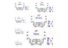 Load image into Gallery viewer, a series of images depicting various sizes of ornate, decorative metalwork. The images are arranged in a grid format, with each image showing a different size of the ornamental piece. The images are labeled with their respective sizes, providing a visual representation of the differences in the dimensions of the ornamental pieces.