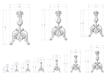 Load image into Gallery viewer, a collection of three white sculptures with intricate designs, each accompanied by detailed measurements in millimeters. The sculptures vary in size, ranging from small to large, and are arranged in a grid-like pattern. The measurements provide a clear visual representation of the sculptures' dimensions, allowing for a better understanding of their scale and design.