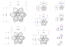 Load image into Gallery viewer, a collection of flower designs, each with its own size and dimensions. The flowers are depicted in various sizes, ranging from small to large, and are shown in different stages of completion. The image provides a clear visual representation of the flower designs, allowing for easy comparison and understanding of their sizes and shapes.