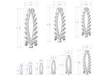 Load image into Gallery viewer, several white decorative elements, likely in the form of a plant or tree, with measurements and scale details provided.