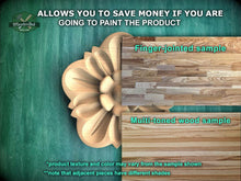 Load image into Gallery viewer, The image is a promotional advertisement for Master Oak Paint, showcasing two different types of wood samples. The text highlights that the samples allow for savings if the viewer is going to paint the product, with a focus on the differences between the finger-joined and multi-toned wood samples. The text also mentions that the product texture and color may vary from the sample shown, and that adjacent pieces have different shades.