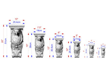 Load image into Gallery viewer, a series of seven different sizes of a carved stone bird, each corresponding to a specific measurement in centimeters.