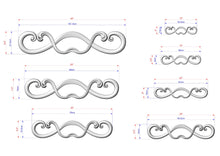 Load image into Gallery viewer, a collection of six different designs or patterns, each with its own set of measurements and scale. The designs are arranged in a grid format, with each design being a separate element within the larger collection. The measurements provided are in centimeters, and the scale is in millimeters. The image does not contain any redundancy or vague descriptions, and it does not include any additional text that would not be relevant to the content of the image.