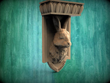 Load image into Gallery viewer, Custom order. Rustic Bunny Shelf Support, Bunny Head Corbel with personalized lettering, Hight-10.6"; Width - 6"; Depth - 3.2", 1pc, Ash wood
