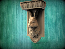 Load image into Gallery viewer, Custom order. Rustic Bunny Shelf Support, Bunny Head Corbel with personalized lettering, Hight-10.6"; Width - 6"; Depth - 3.2", 1pc, Ash wood