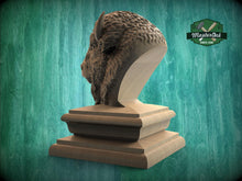 Load image into Gallery viewer, Carved Bison Newel Finial – Wooden Buffalo Head for Bed Post or Stair Post