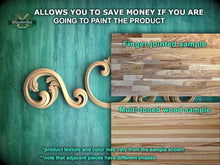Load image into Gallery viewer, The image is a promotional advertisement for Master Oak, a company that sells wood products. It features a close-up of a wooden sample, highlighting the different textures and colors of the wood. The ad encourages viewers to save money by painting the product, offering a finger-jointed sample and a multi-toned wood sample to choose from. The text emphasizes that the product texture and color may vary from the sample shown, and that adjacent pieces have different shades.
