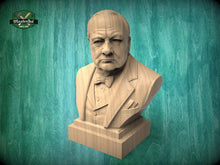 Load image into Gallery viewer, Winston Churchill Bust | Precision-Carved & Hand-Finished Wood Statue | History Gift