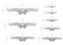 Load image into Gallery viewer, a collection of seven different designs or images, each accompanied by its own set of measurements and scale factors. The designs are depicted in a detailed manner, with each one clearly visible and accurately represented. The accompanying measurements provide a clear understanding of the size and dimensions of each design, allowing for a precise comparison between the different images.