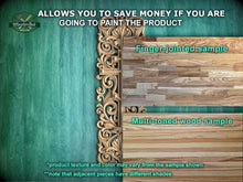 Load image into Gallery viewer, The image is a promotional image for Master Oak Paint, featuring a wooden background with a decorative border and a sample of a multi-toned wood sample. The text on the image provides information about the paint product, including that it allows for savings if the product is painted, and that the sample shows the product texture and color may vary from the sample shown. The text also mentions that adjacent pieces have different shades.
