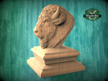 Load image into Gallery viewer, Carved Bison Newel Finial – Wooden Buffalo Head for Bed Post or Stair Post