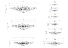 Load image into Gallery viewer, a series of images depicting various sizes of a decorative piece, likely a sculpture or artwork. The images are labeled with their respective sizes, ranging from small to large, and are arranged in a grid-like pattern. The images are shown in different orientations, providing a comprehensive view of the piece's design and dimensions.