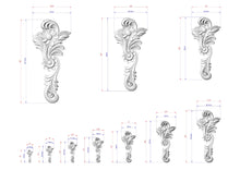 Load image into Gallery viewer, several white sculptures with intricate designs, each accompanied by its own set of measurements. The sculptures vary in size, ranging from small to large, and are arranged in a grid-like pattern. The image does not contain any text or additional objects, and the relative positions of the sculptures to each other are consistent throughout the image.