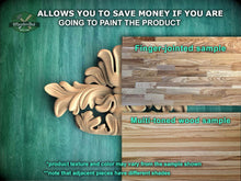 Load image into Gallery viewer, The image is a promotional advertisement for Master Oak Paint, showcasing a sample of their multi-toned wood paint. The sample displays a finger-joined and multi-toned wood sample, highlighting the differences in texture and color between the two. The text emphasizes that the product texture and color may vary from the sample shown, and notes that adjacent pieces have different shades.