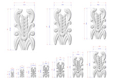 Load image into Gallery viewer, several white sculptures with intricate designs, each accompanied by its own set of measurements in centimeters. The sculptures vary in size, ranging from small to large, and are arranged in a grid-like pattern. The image does not contain any text or additional objects, and the relative positions of the sculptures to each other are consistent throughout the image.